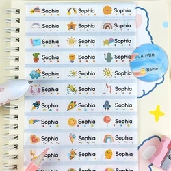 Desenhos animados Animal Name Tag Adesivos, Personalizado, Transparente, À prova d'água, Crianças Etiquetas personalizadas, Papelaria Kids School, 30,60,120Pcs