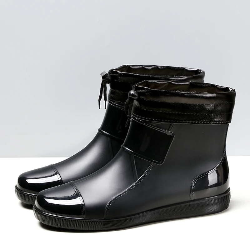 Extra Large Men's Rain Boots Fleece Lined Non-Slip Kitchen Work Rubber Boots Waterproof Snow Boots Casual Flat Bottom
