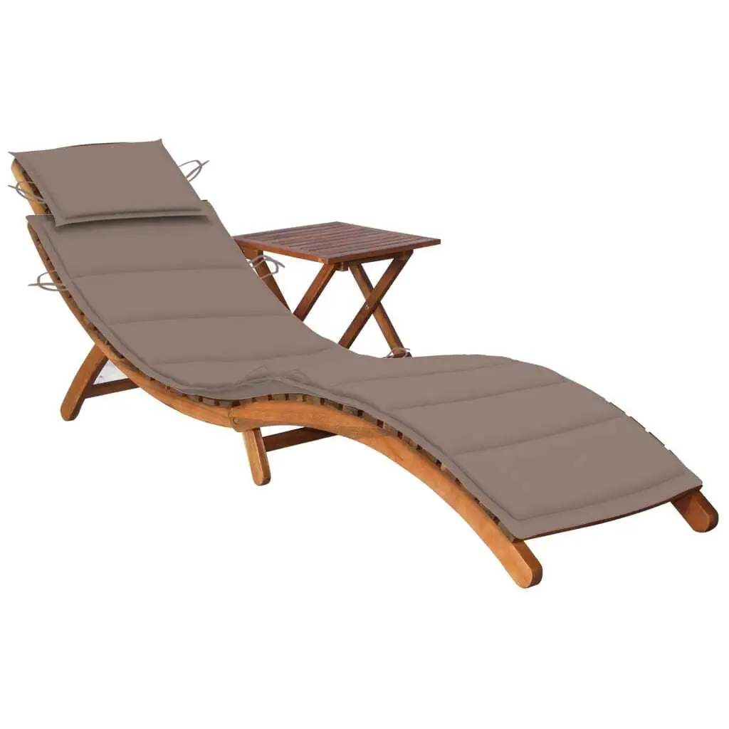 Acacia Wood Patio Sun Lounger Set with Cushions & Side Table – Outdoor Comfort