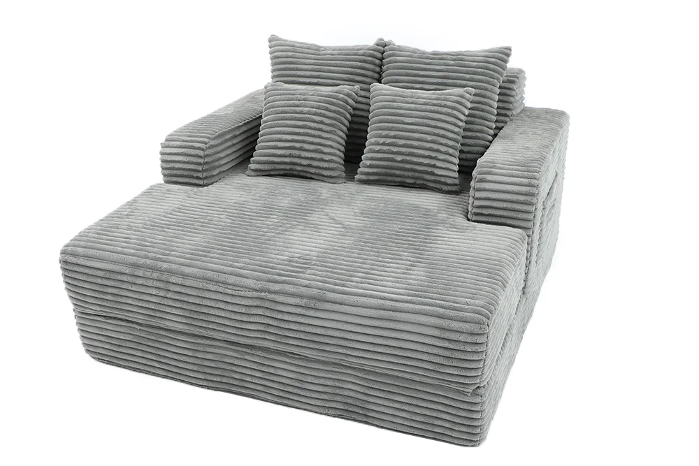 #Ultra-Compression Convertible Chaise Lounge, Foldable Gray Accent Sofa with Cushions, Quick Setup for Small Apartments