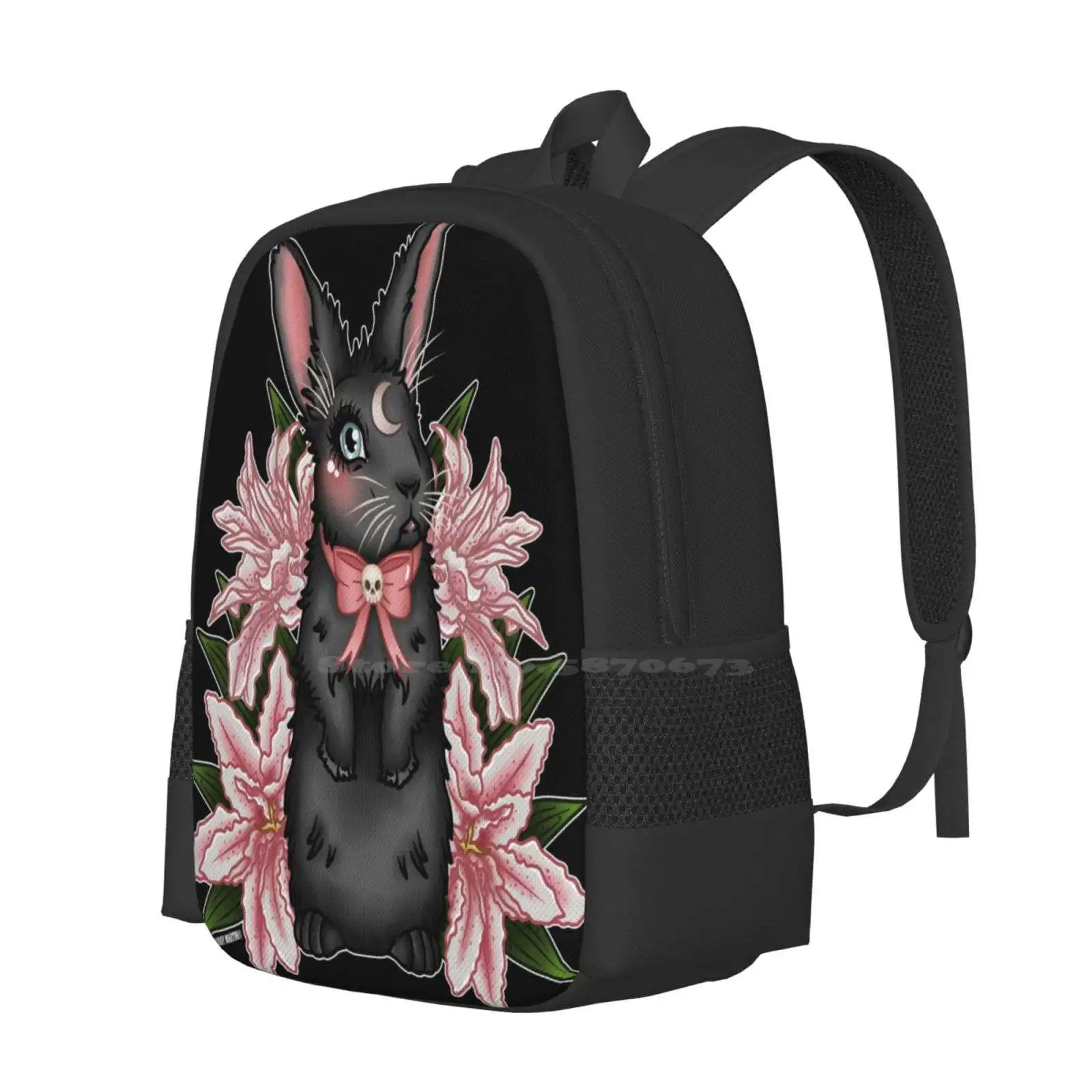 Lily Rabbit 3D Print Design Backpack Student Bag Lily Bunny Rabbit Miss Cherry Gothic Rabbit Lillies