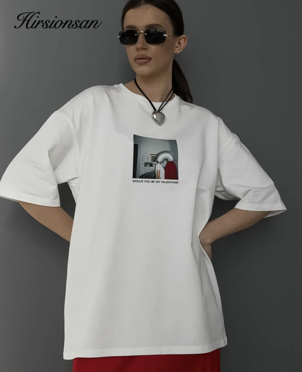 Hirsionsan Funny Photo Printed T Shirt Women Summer 100% Cotton Soft Short Sleeve Tee Female Oversized Higt Street Gothic Top