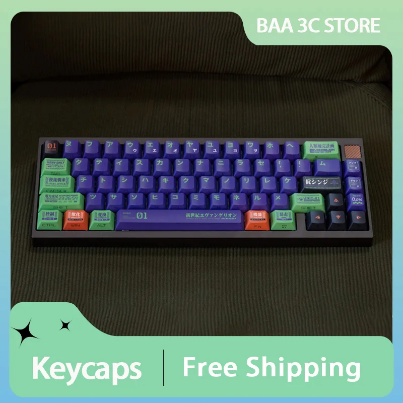 Comic EVA01 Keycaps PBT Cherry Profile Thermal Sublimation Mechanical Keyboard Keycap Side Lettering Key Cap for Customized Cap