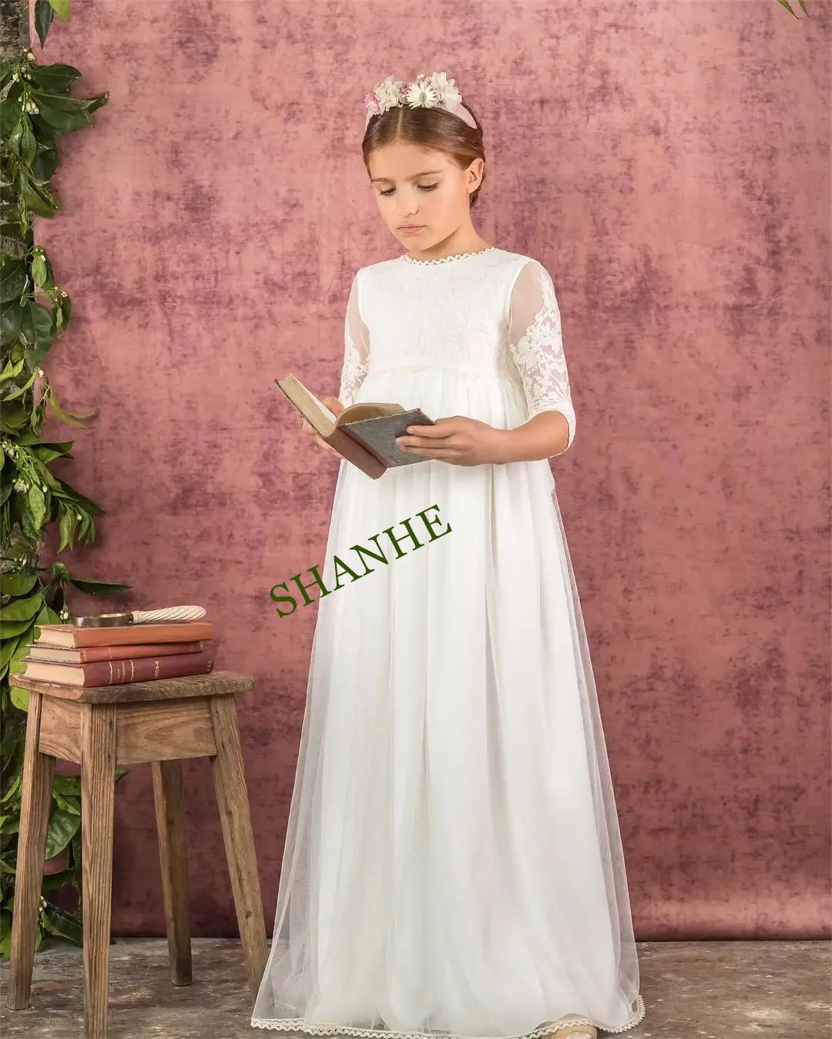 

Flower Girl Kid Dress Lace Floral White Ribbon Belt Holy Primeracomunión Princess Bridemini Junior Bridesmaid Wedding