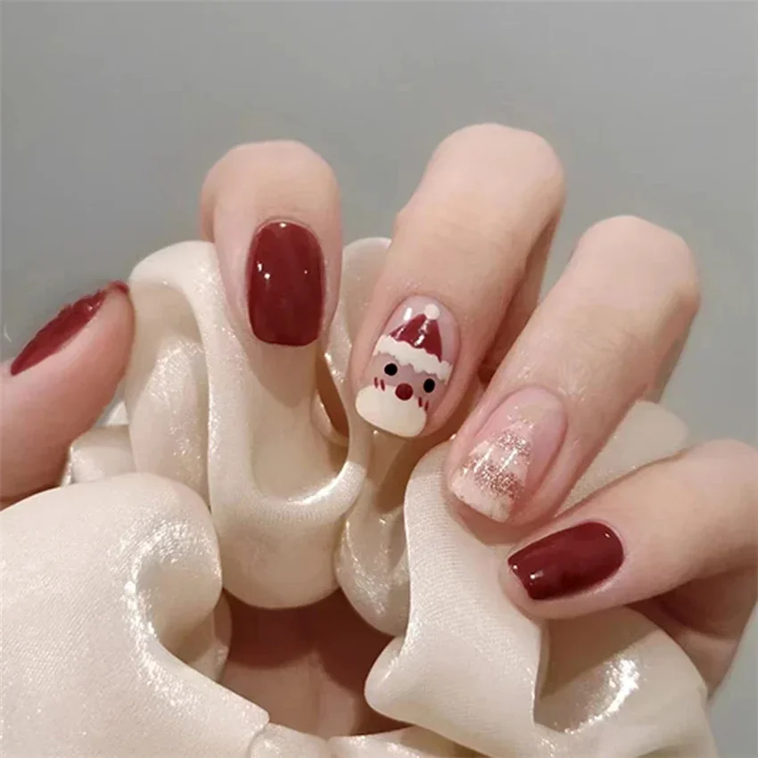 24 adet/takım Noel Satranç Checker Akrilik Sahte Nail İpuçları Yumuşak Bitmiş Aşınma Kısa Basın Nail Art Yama Tam Kapak Yanlış Çivi