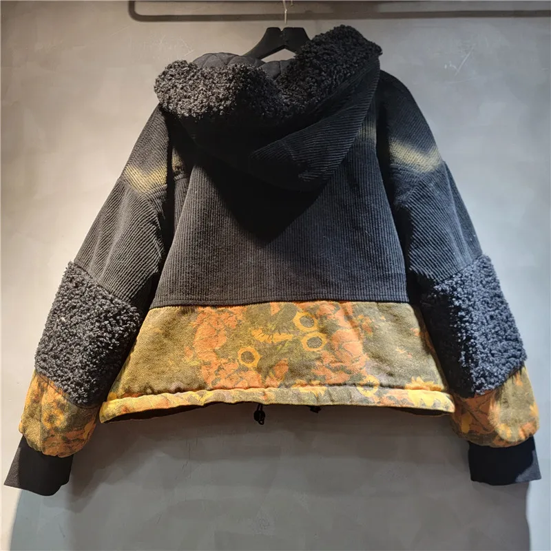 WTHT العصرية الجديدة المرأة المرقعة أفخم مقنعين الدنيم سترة ضمادة مرونة الخصر مستقيم الجينز الإناث 2025 الشتاء 1LS2793 #4