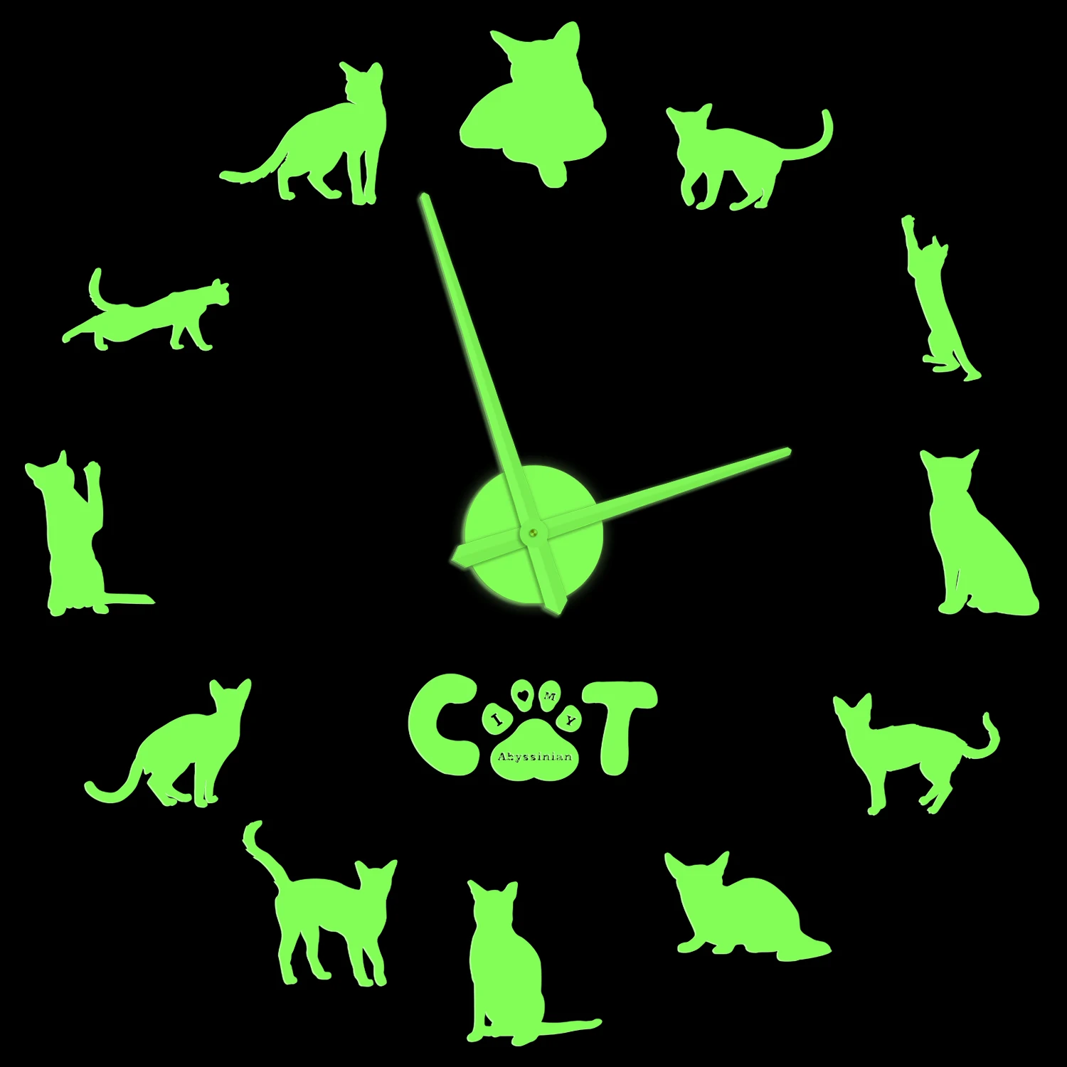 

Abyssinian Cat Breed Luminous Wall Clock Ethiopia Domestic Short-haired Kitten DIY Stickers Silent Glowing Watch For Living Room