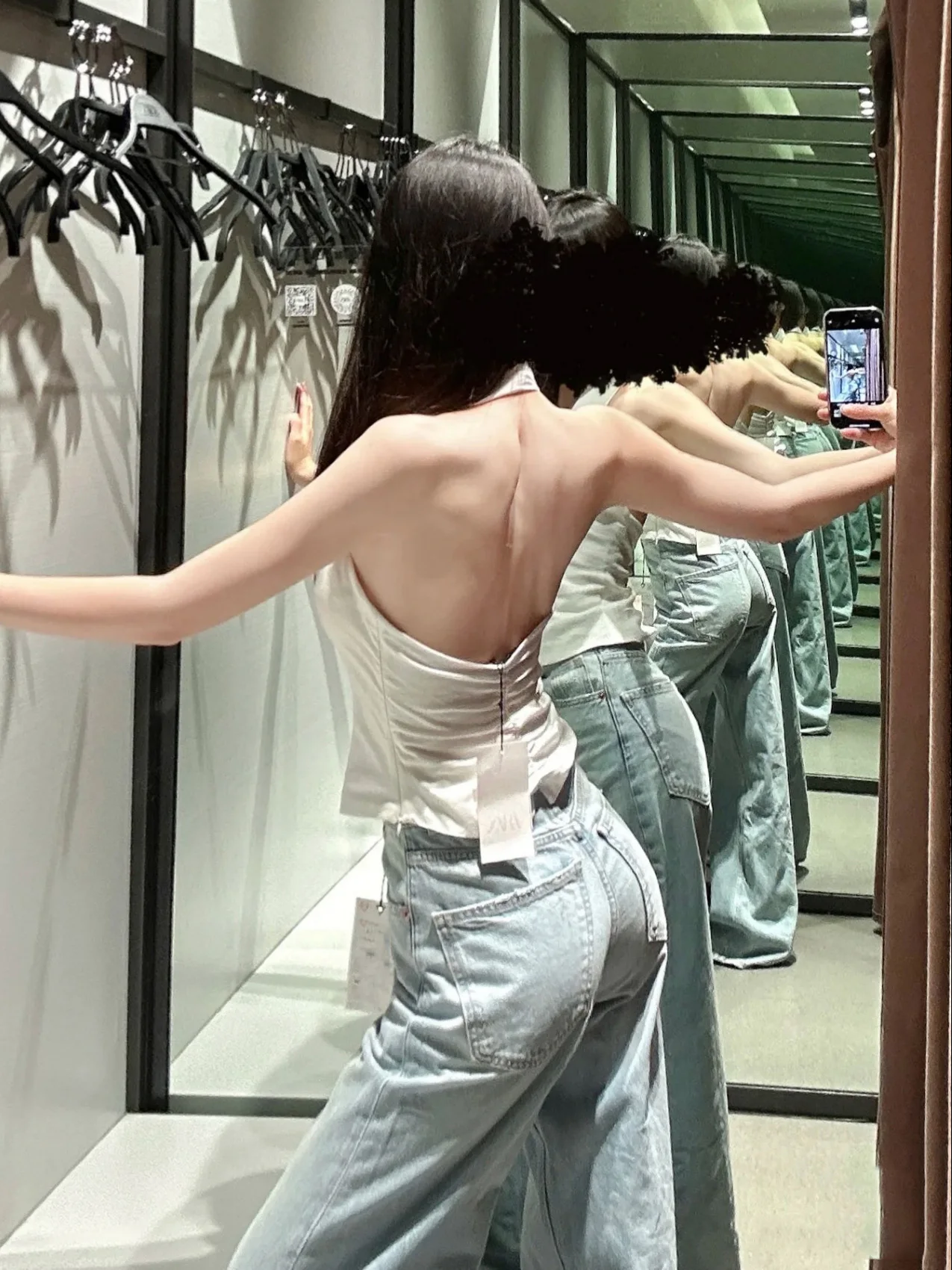 กางเกงยีนส์ทรงตรงหลวมสไตล์อเมริกันย้อนยุค SUMU สำหรับผู้หญิง ทรงคลีนฟิต สตรีท สไตล์ เอวสูง ผ้าฝ้ายเดนิม