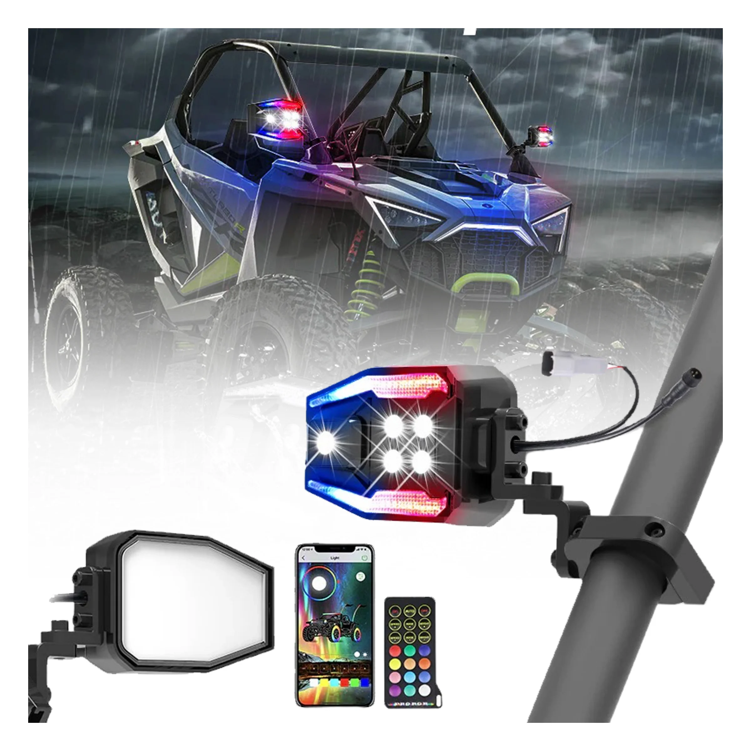 

APP Remote 1.5-2.5 Inch Roll Side LED Lights Lighting Rear View Mirror Rear View Mirror With Lights for UTV/ATV Vehicles Can Am