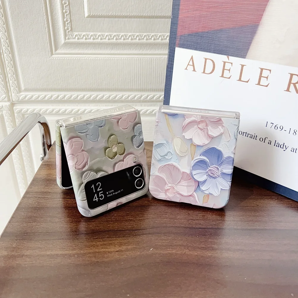 3d colorido efeito em relevo aquarela flor caso de telefone para samsung galaxy z flip 7 6 5 4 3 ultra fino shokcproof proteger capa