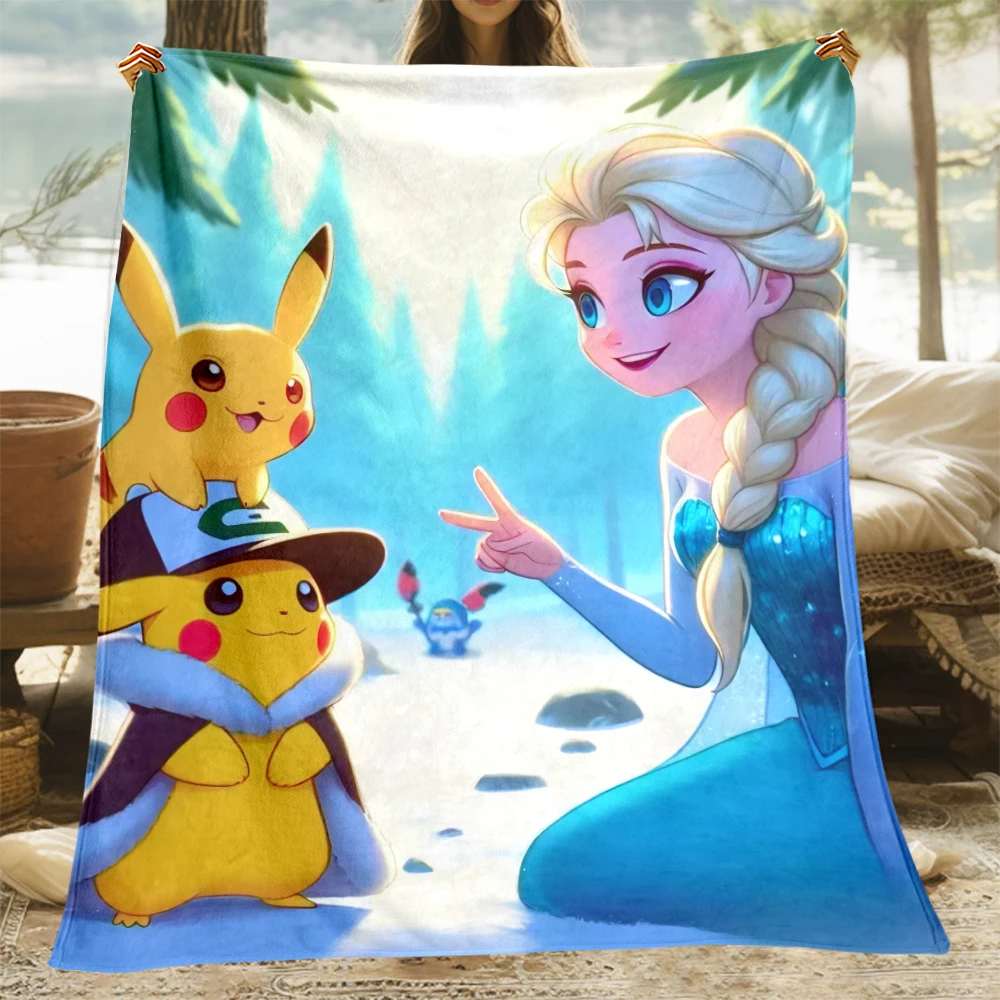 Elsa Princess Pokemon Anna Printed Flannel  Blanket.Four Season Blanket.for Sofa,beds,living Rooms,travel Picnic Blanket Gift