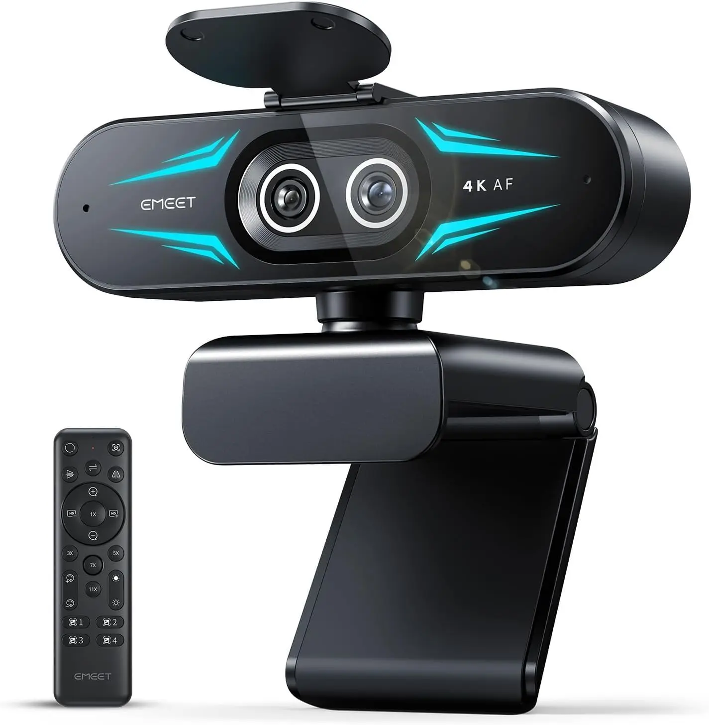 Dual-Lens 4K Webcam for Streaming and Online Meetings, Wide-Angle & Telephoto Lenses, Up to 11X Hybrid Zoom with PDAF Autofocus, Remote Control, RGB Lighting, Built-in Dual Mics, Ideal for Live Streaming and Video Conferencing