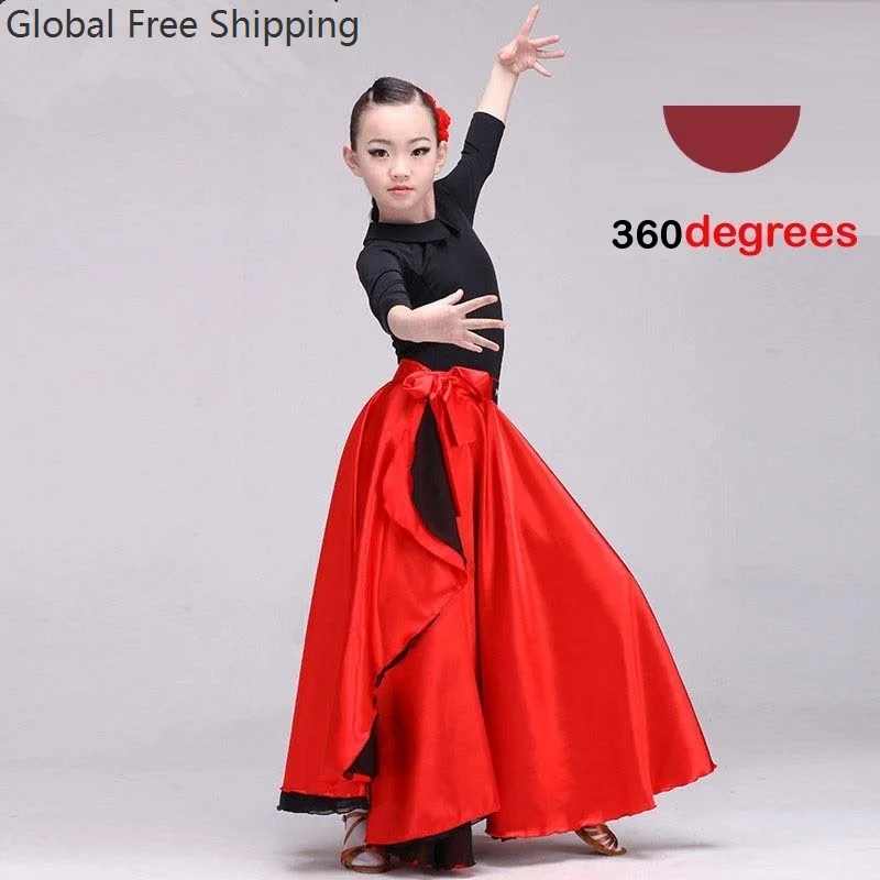 Hiszpańska spódnica flamenco szal damska dla dorosłych sevillana taniec występ czarna plus size dziewczęca satynowa sukienka balowa karnawałowa baleriny