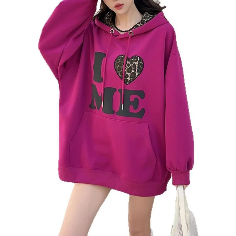 Letter Love Printed Hoodie Long Sleeved Hooded Sweatshirt Women Y2K Korean Loose Casual Thread Loose Pullover Top All Sizes New