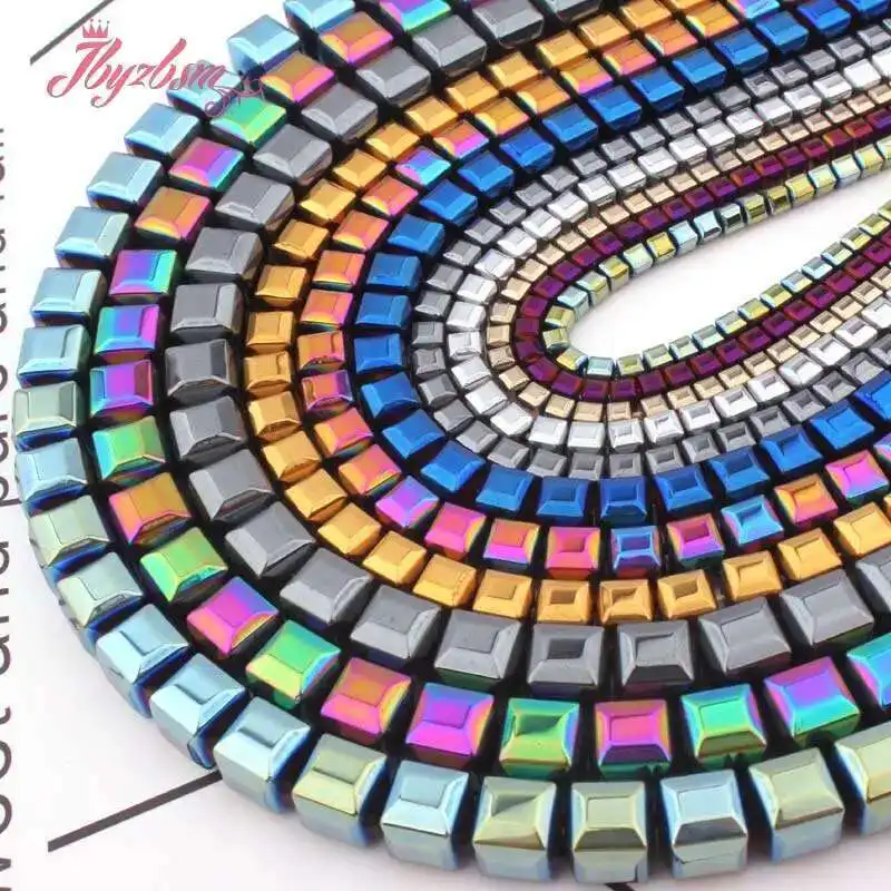 

3/4/6/8mm Cube Faceted Hematite Loose Beads ,Green Purple Hematite Square Natural Stone 15 inch For DIY Necklace Jewelry Making