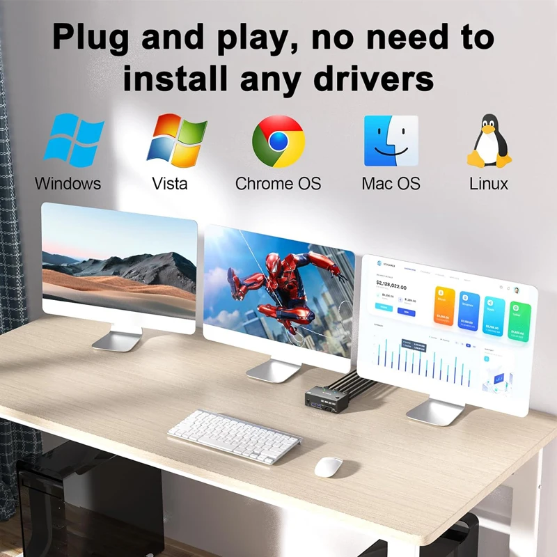 Commutateur KVM USB de partage d'écran, compatible HDMI, adaptateur séparateur compatible HDMI, écran étendu 8K