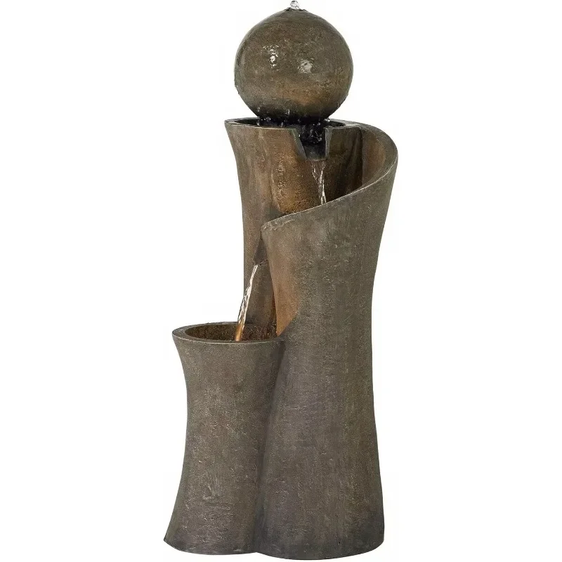 

[XMSJ-Limited Stock, Buy Now!]39 1/2" High Large Modern Zen Indoor Outdoor Decor Faux Stone Floor Fountain with Light LED Waterf