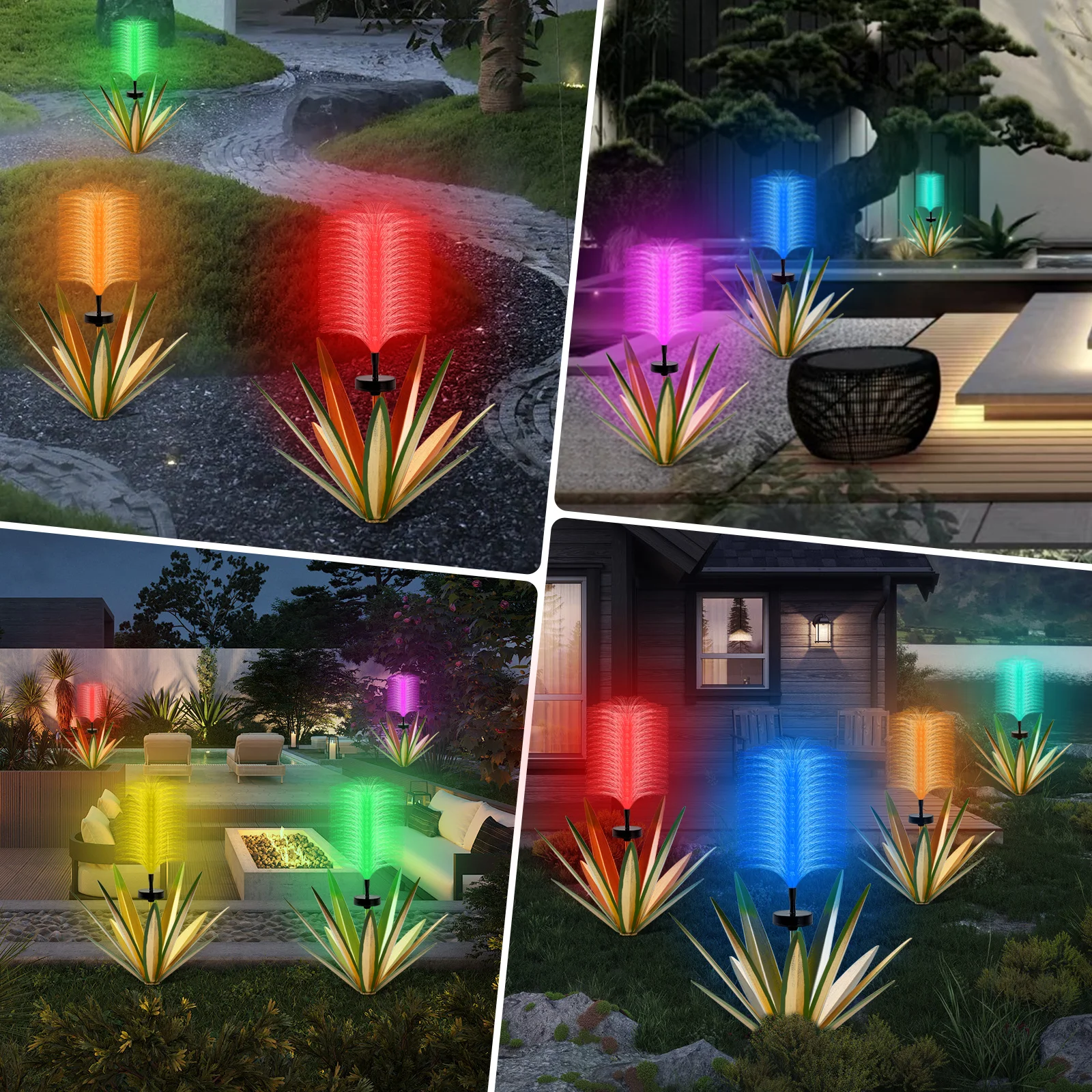 1피스 태양광 금속 아가베 정원 장식 조명, 태양광 섬유 갈대 아가베, 12잎 헤비듀티 금속 대형 두꺼운 인공물