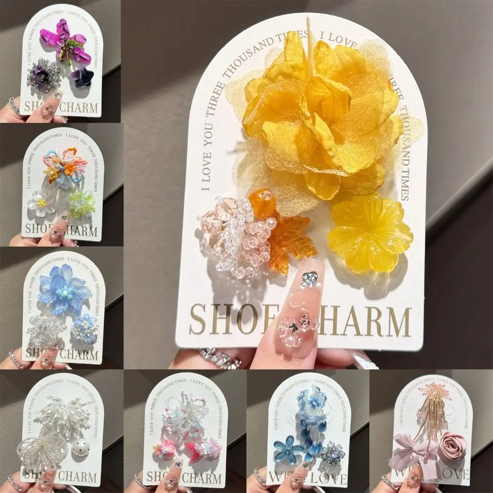 3pcs/set Flower Bead Chain Crystal Shoe Charms Tassel Pearl Handmade Jelly Flower Charm Korean Style Sparkling