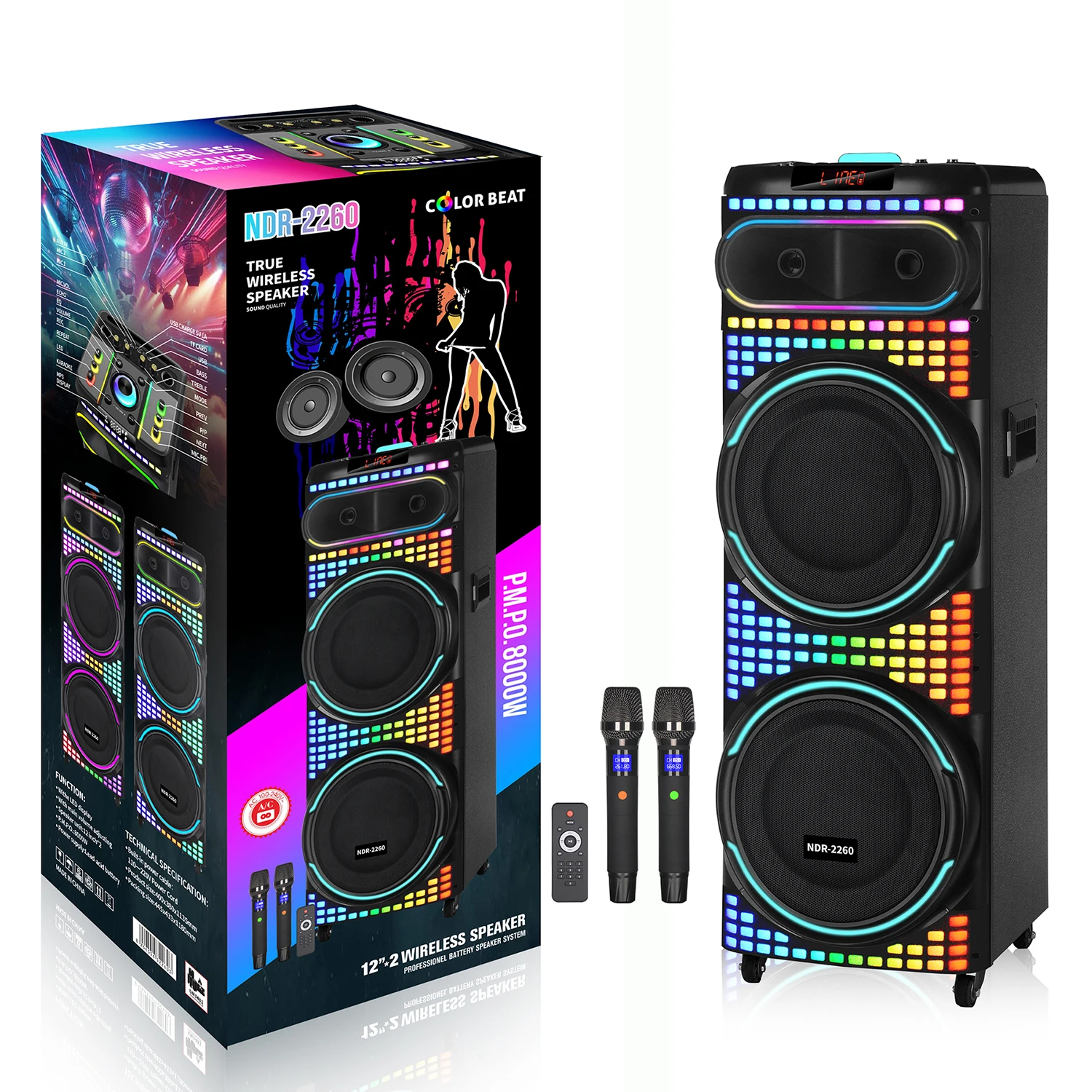 

Daul 12 Inch Super Bass Stereo Woofer Karaoke Speaker With Mic HIFI Wooden Wireless Blue-tooth Trolley Party DJ Loud Speakers