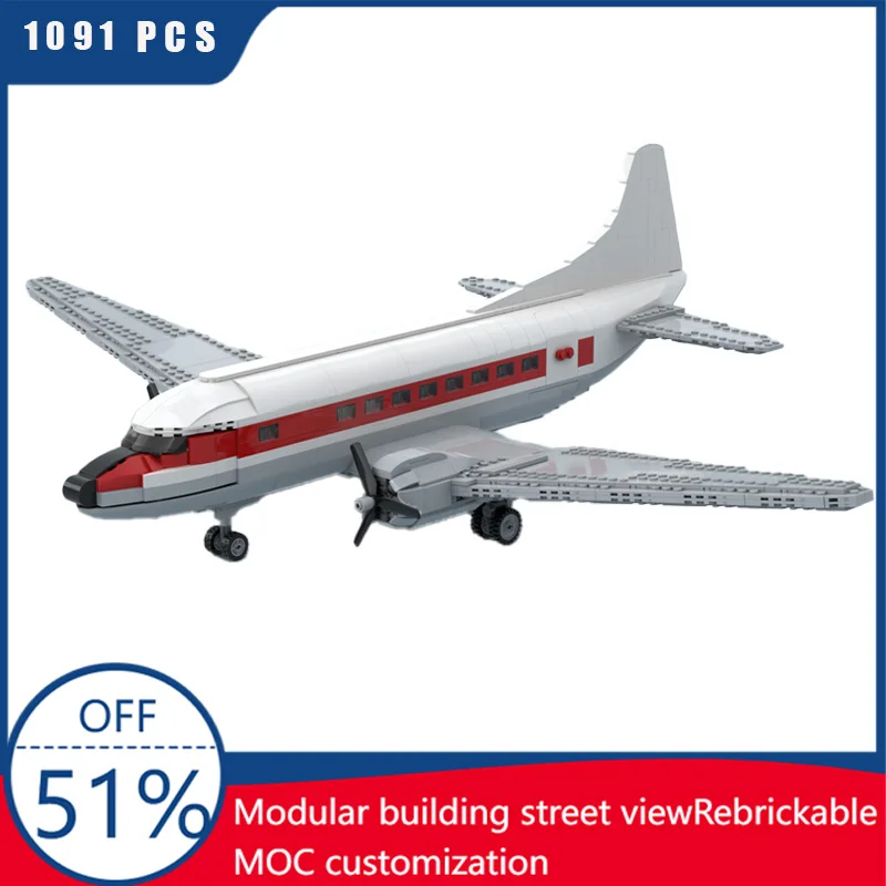 

NEW 1091PCS Vintage Commuter Airliner Popular Aviation Aircraft Building Block Model for Children Diy Assembly Toy Birthday Gift