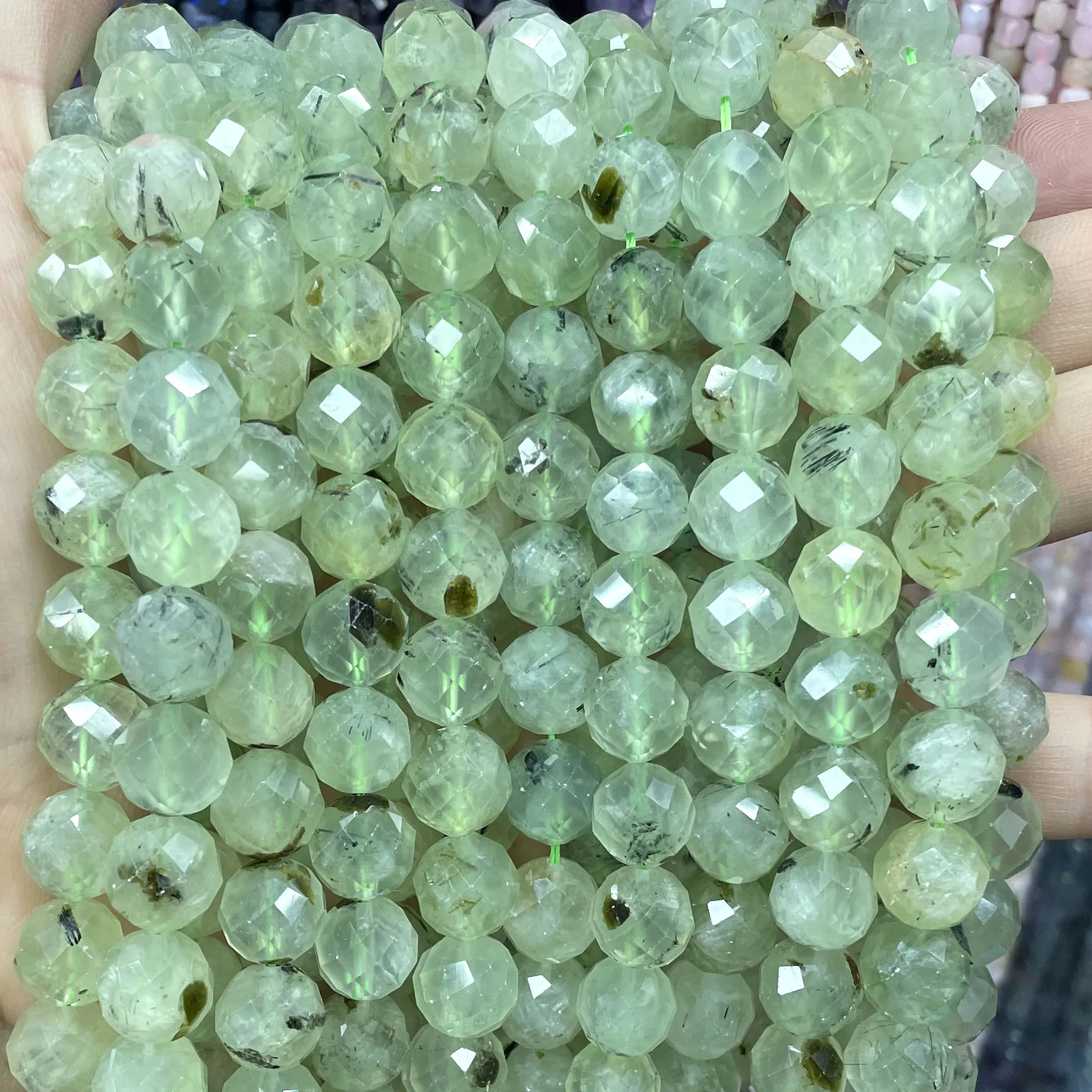 6 8 10MM Natural Stone Faceted Green Prehnite Loose Spacer Beads For Jewelry Making DIY Bracelet Necklace Accessories 7.5 Inches
