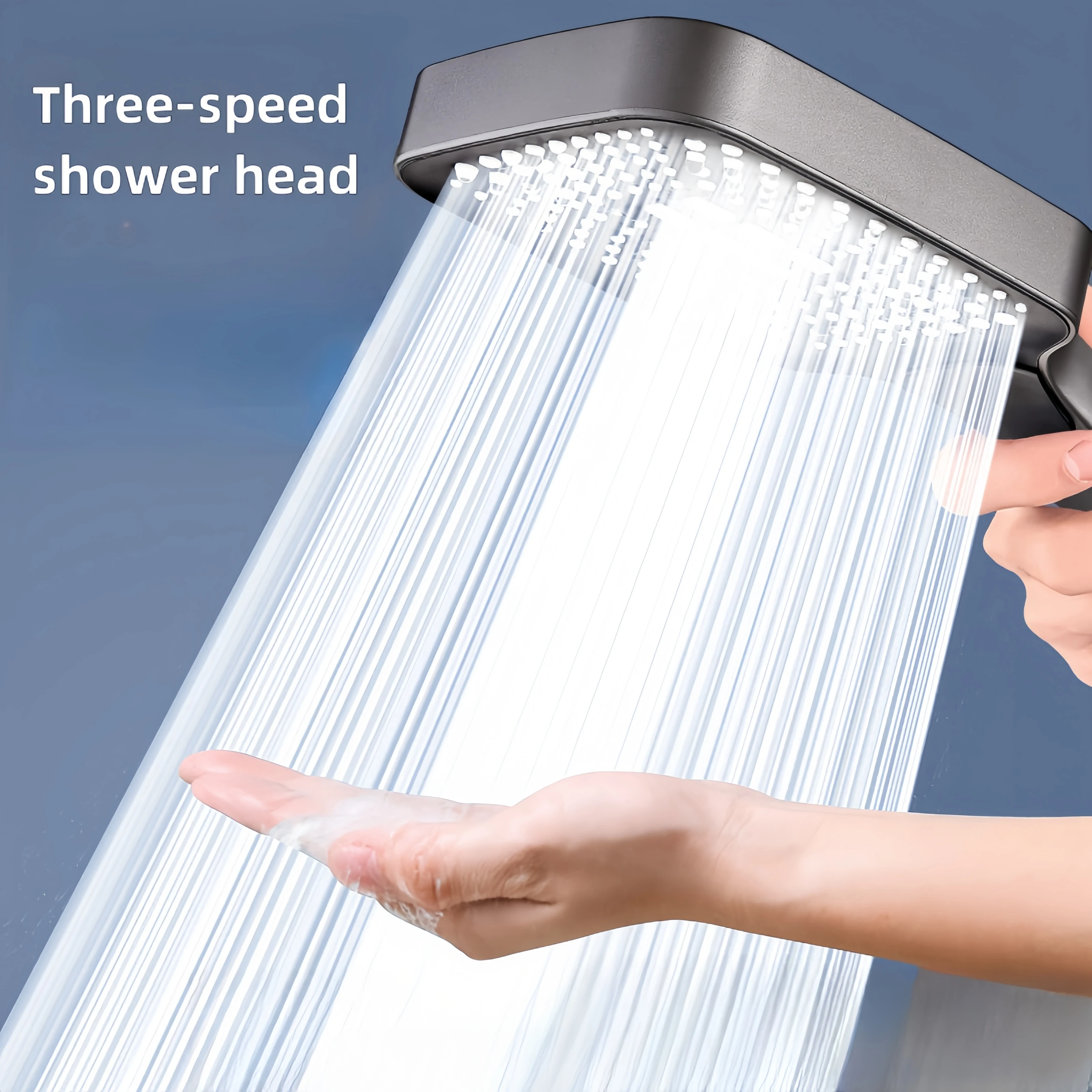 Three-Speed Square Pressurized Shower Head Handheld Large Panel Shower Head Bathroom Shower Nozzle