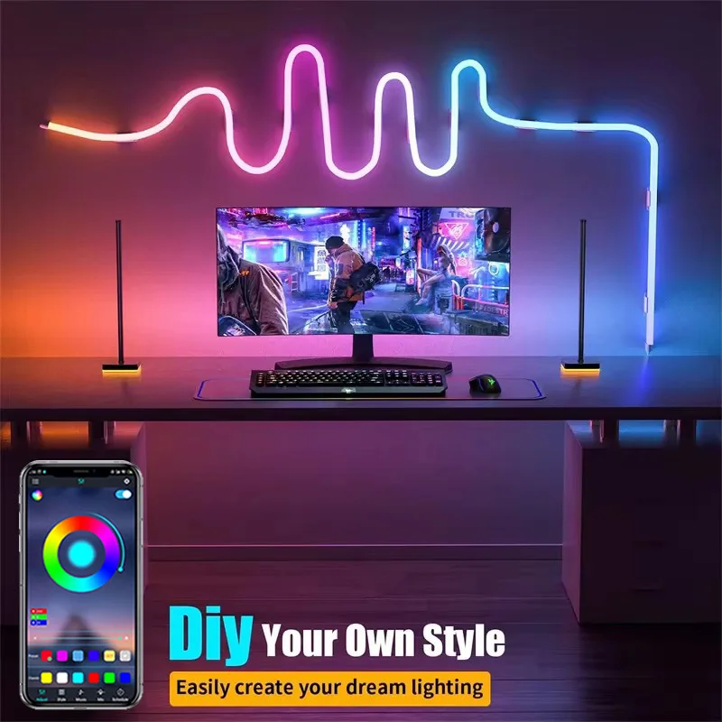 RGBIC النيون LED قطاع أضواء 1 متر-5 متر مرنة النيون حبل ضوء بلوتوث App التحكم DIY النيون قطاع ضوء للمنزل إضاءة ديكوريّة