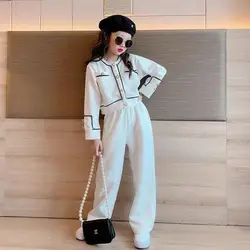 Korean Teenager 2023 Girls Clothing Set Spring Autumn  Blouse Pants Suit School Girls Fashion Kids Clothes Set 6 8 10 12 14 Yea