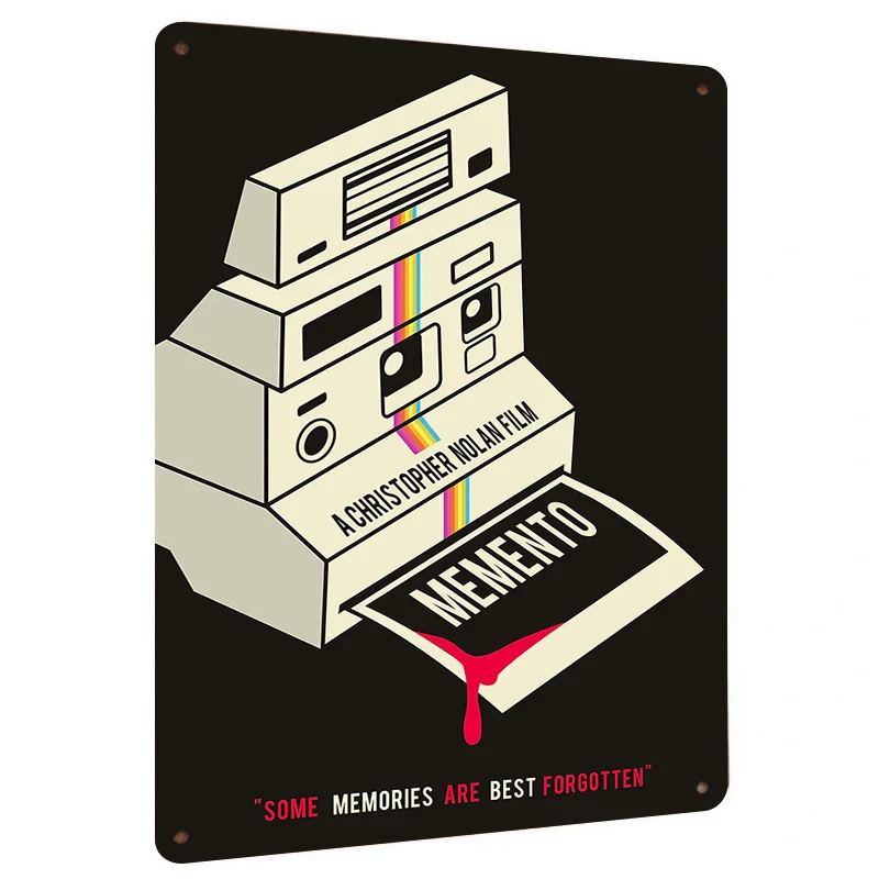 Christopher Nolan Memento Movie Poster Retro Instant Camera Design Metal Tin Sign Wall Art Decor