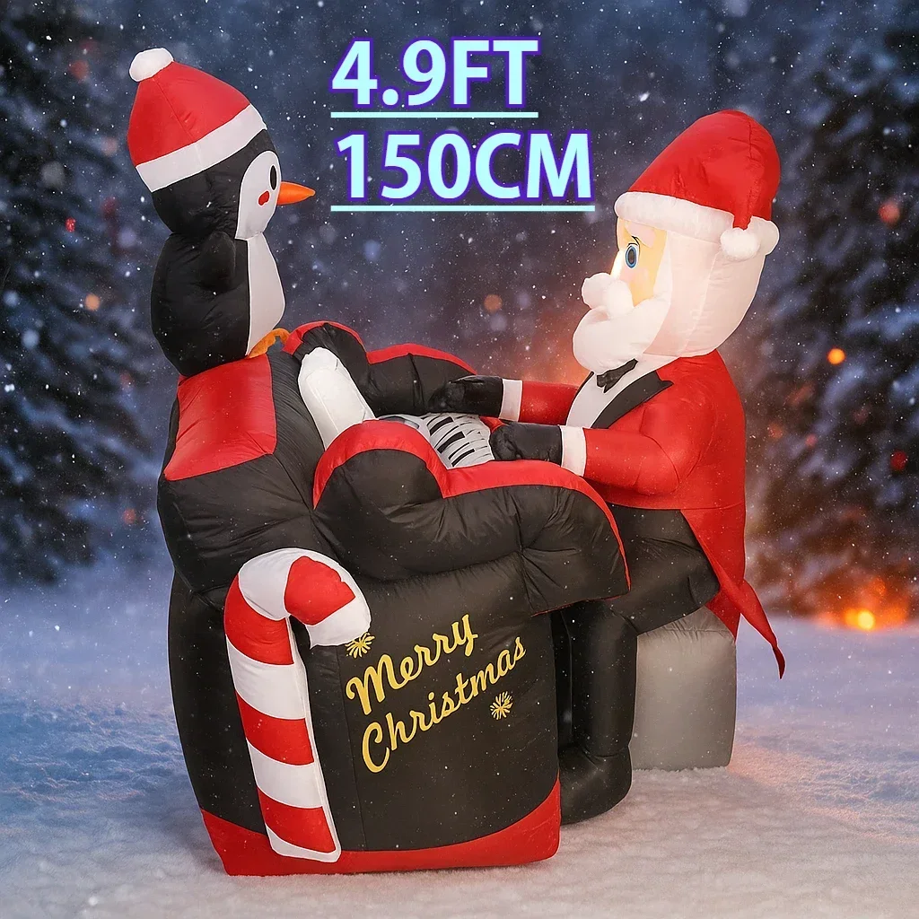 

4.9FT Inflatable Model Christmas Ornament Santa Penguin Playing Piano Holiday Gift LED Home Xmas Yard Decor Festive Supplies