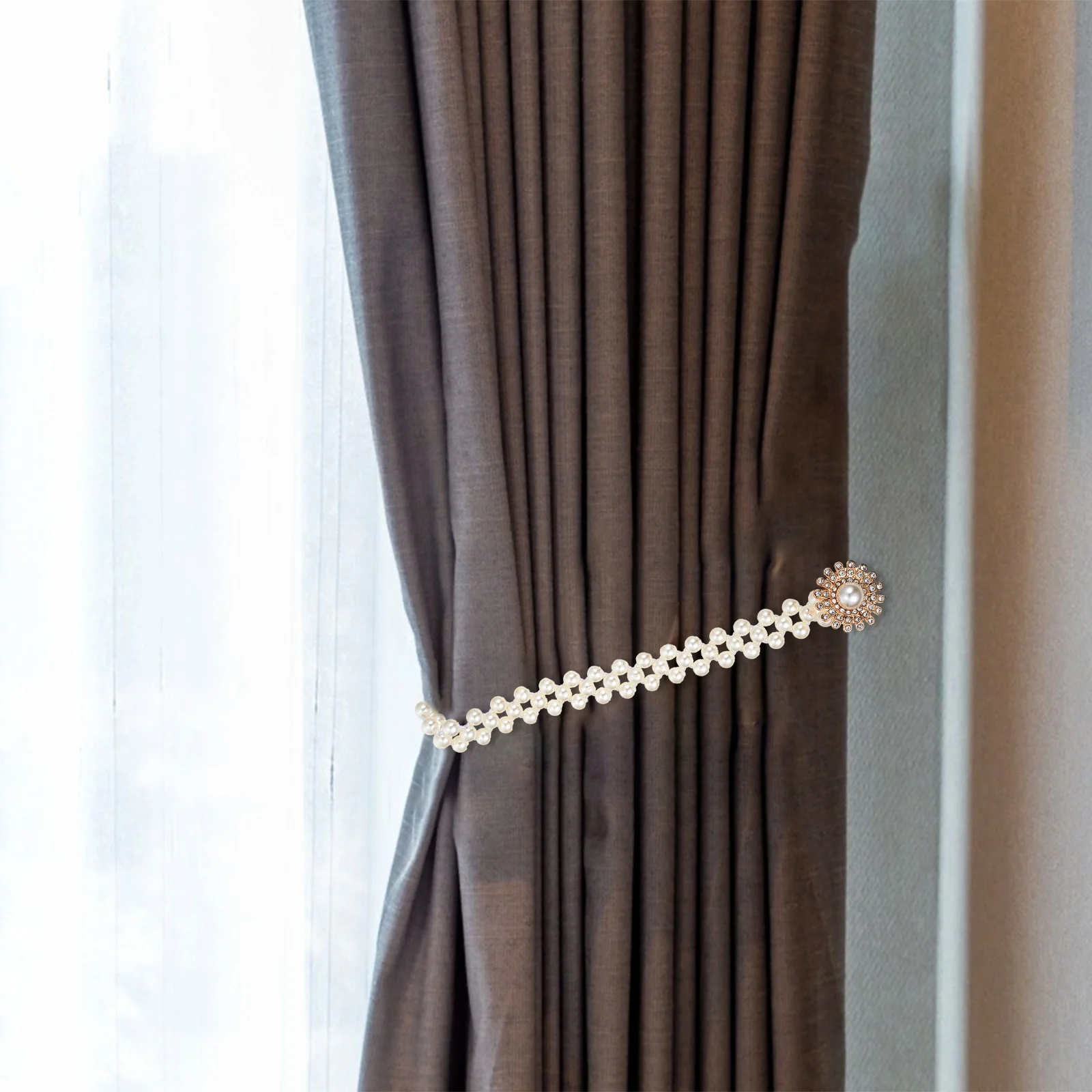 

2Pcs Chic Imitation Pearl Curtain Straps Practical No Drill Needed Home Accessories Curtain Elastic Belts Simple Style Tiebacks