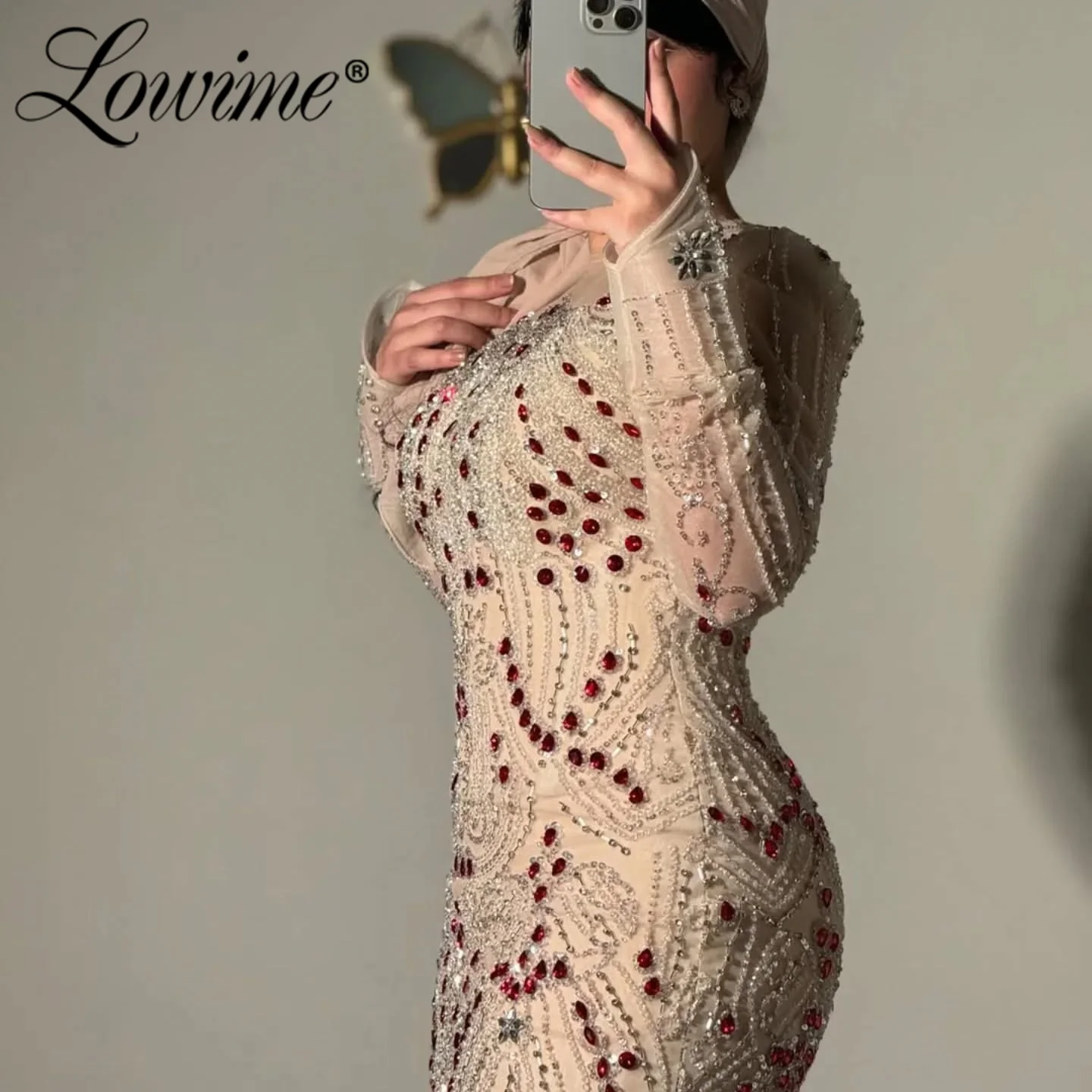 فستان سهرة إسلامي عاري بأكمام طويلة بلون الشمبانيا رسمي مخصص عربي دبي مقاس كبير رداء حفلات الزفاف للنساء Abendkleider