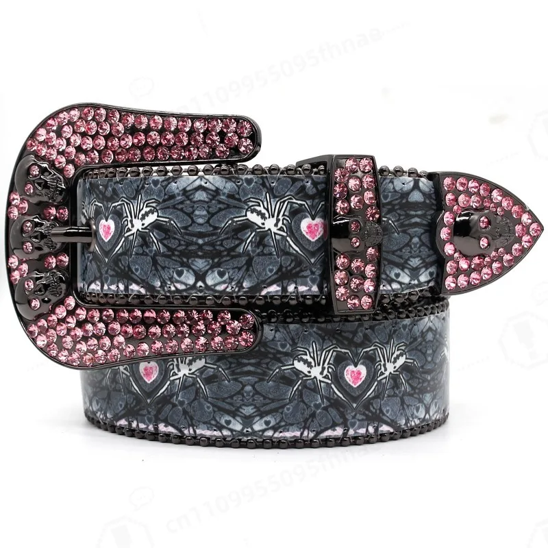 Printed Rhinestone Waist Strap Alloy Pin Buckle Punk Fashion Belt For Men Women Trendy High Grade Decor Accessory