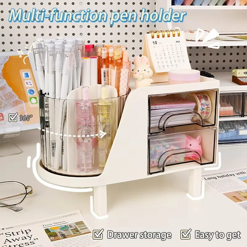 Large Capacity Plastic Pen Holder Double Layer Versatile Storage Box Office Student Desktop Stationery Storage Light Luxury Gift