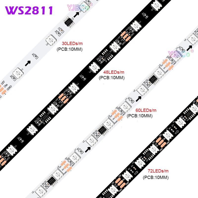 12V 24V 5m addressable WS2811 LED Strip 30/48/60/72leds/m Smart 5050 RGB pixel Lights Bar External IC IP30/65/67 flexible Tape