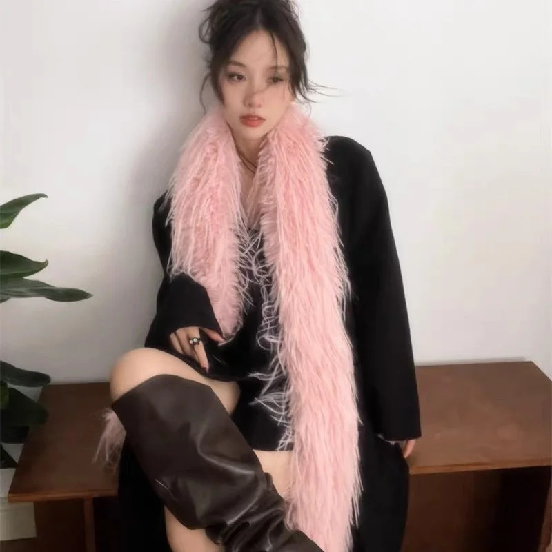 

Новинка 2023 года, женский шарф из искусственного норкового меха, зимний утолщенный мягкий теплый плюшевый однотонный длинный шарф с меховым воротником на шею, подарок