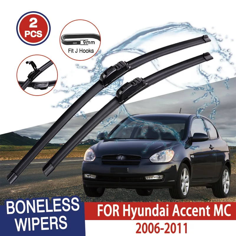 

For Hyundai Accent MC 2006-2011 Car Windshield Wiper U-type Soft Rubber Frameless Bracketless Car Wipers 22"+16"