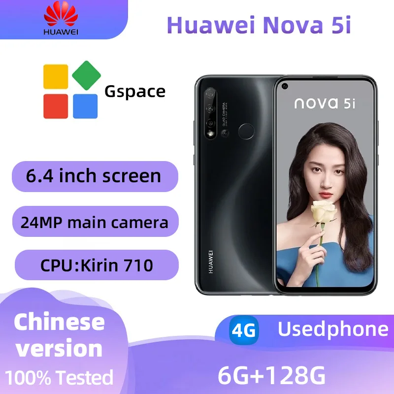 HUAWEI Nova5i SmartPhone HiSilicon Kirin710 6.4inch  Screen 24MP Camera 5000mAh 60W Charge Android Original Used Phone