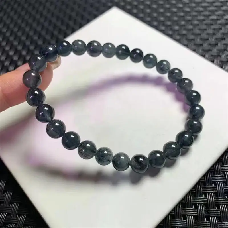 6.8MM Natural Blue Rutilated Quartz Bracelet Gemstone Strings Fashion Beautifully Jewelry For Men Women Gift 1PCS