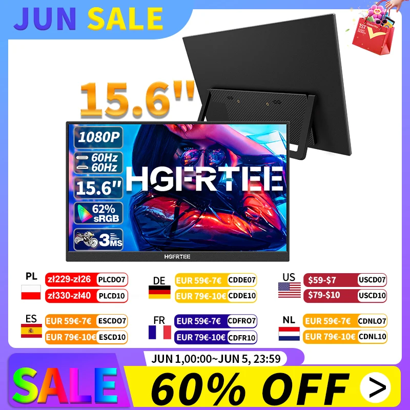 HGFRTEE 15,6 Zoll tragbarer Monitor FHD-IPS Panel Zweiter Bildschirm für Laptop-Gaming Erweitertes