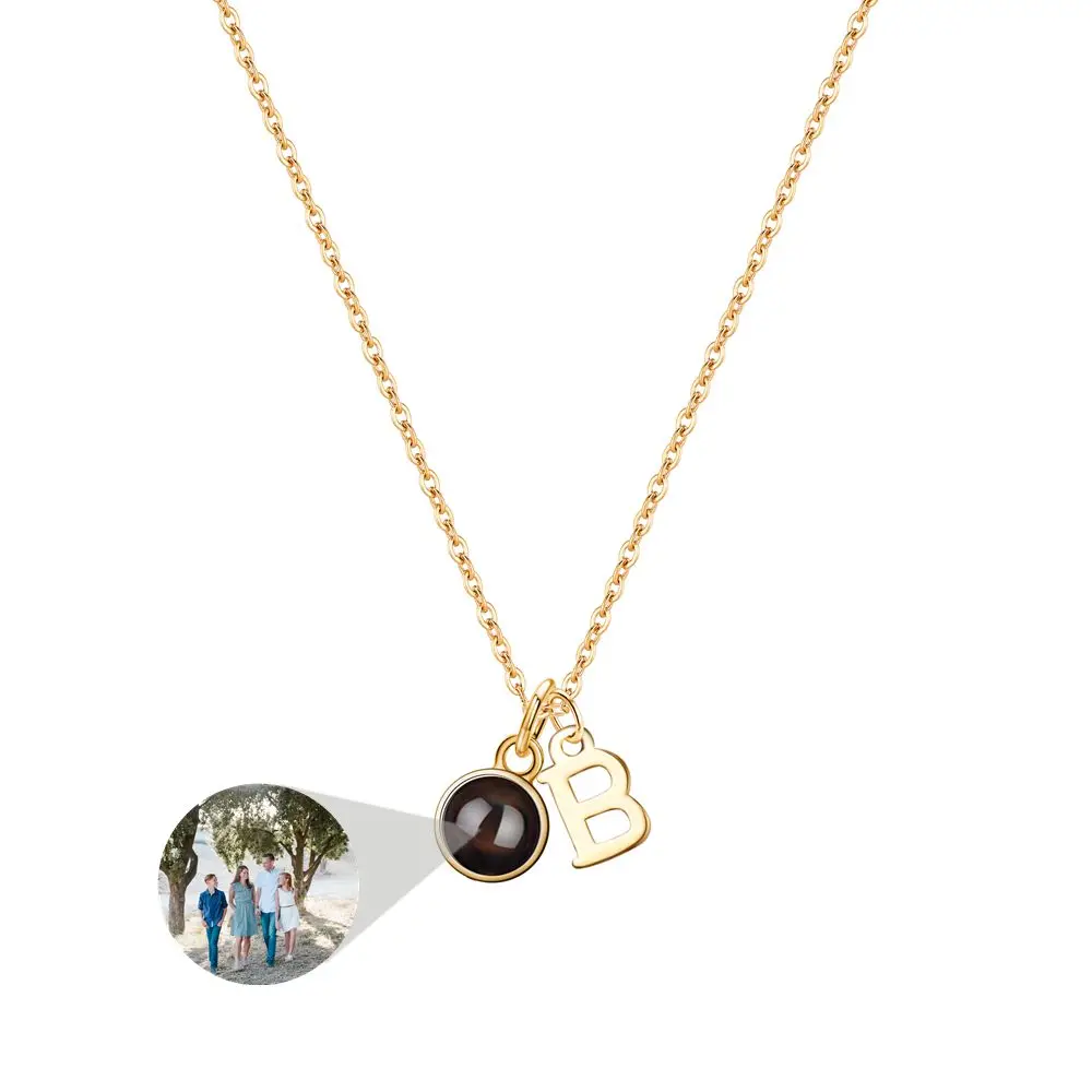 925 Sterling Silver Custom Photo Necklaces Projection Photo Necklace for Women With Letter A-Z Pendant Men Jewelry Free Shipping