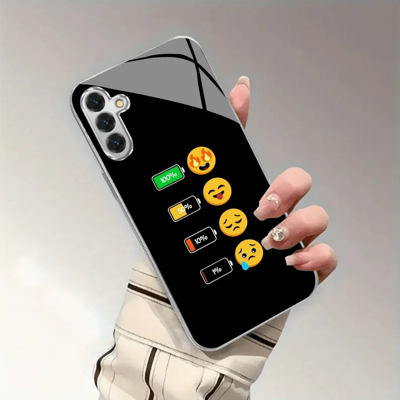 

Gold-plated tempered glass phone case, compatible Galaxy S26 S25 S24 S23 S22 Ultra Plus. Features a smiley face design.