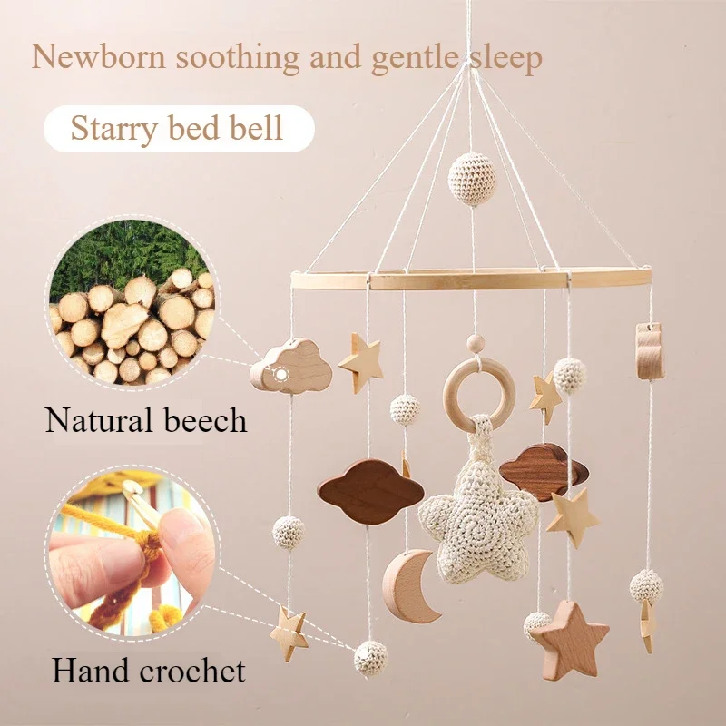 Nordic style gypsy bed bell crib rattle bed bell hand crochet wooden baby room pendant