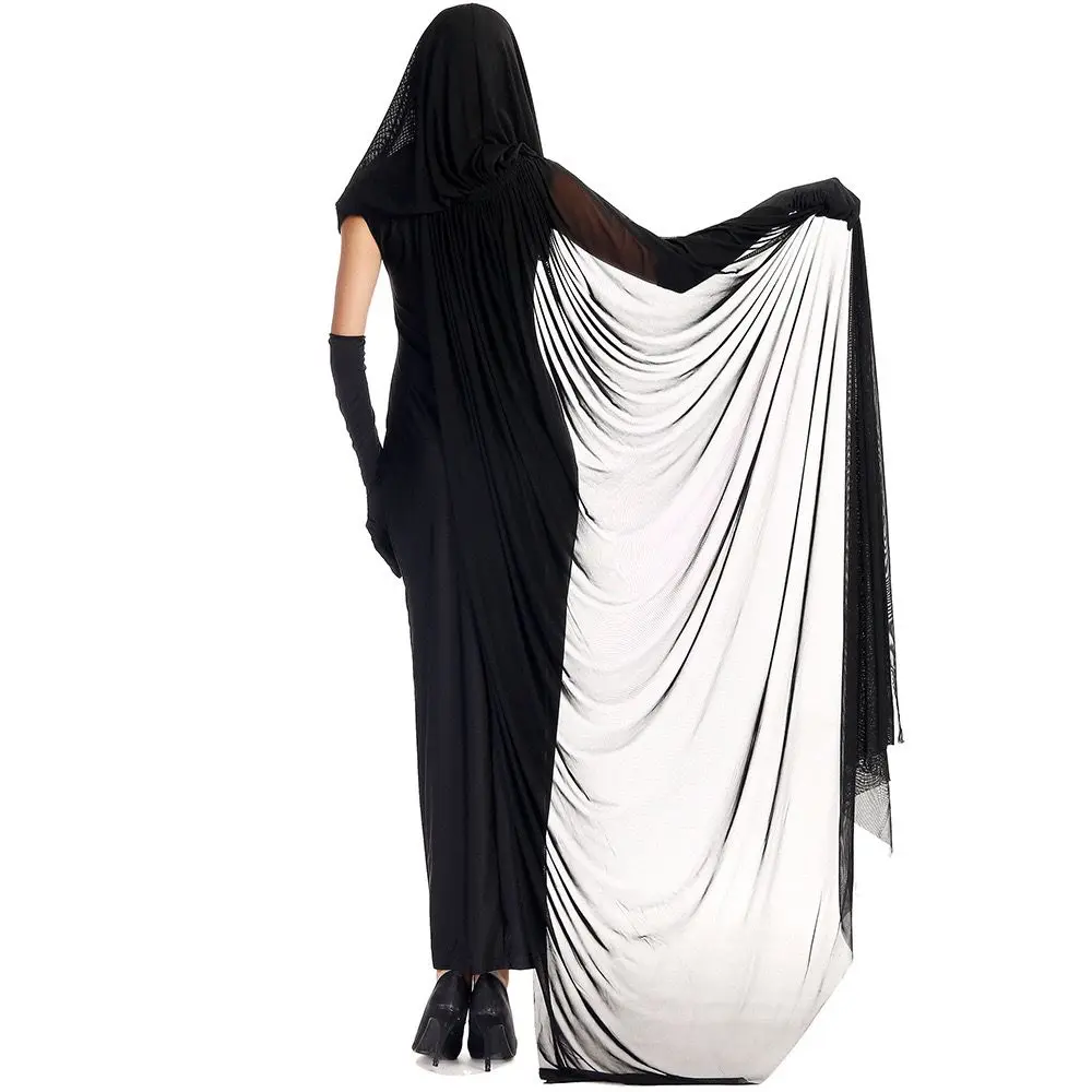 Robe Fantôme Noire en Maille pour Halloween, Costume de Cosplay pour Femme Adulte