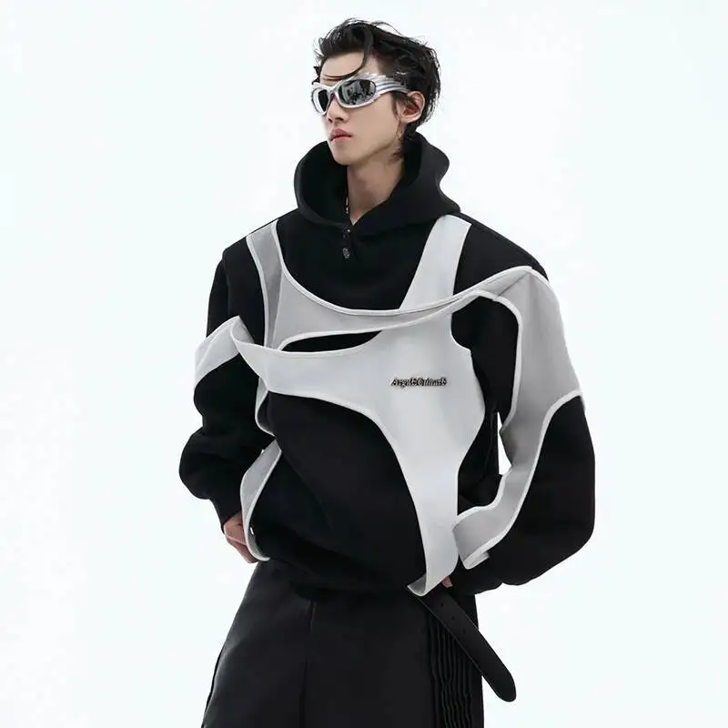 LUZHEN Pullovers Sweatshirts Color Contrast Double-layer Patchwork Design Hoodies Sport Casual Jackets Coats Autumn Male JY4753