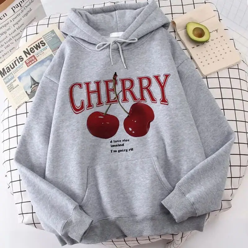 In The 2000s, Girl Cherry Loves The Long-sleeved Hooded Sweater with A Fun Gothic Style. It's A Hoodie with Printed Patterns.