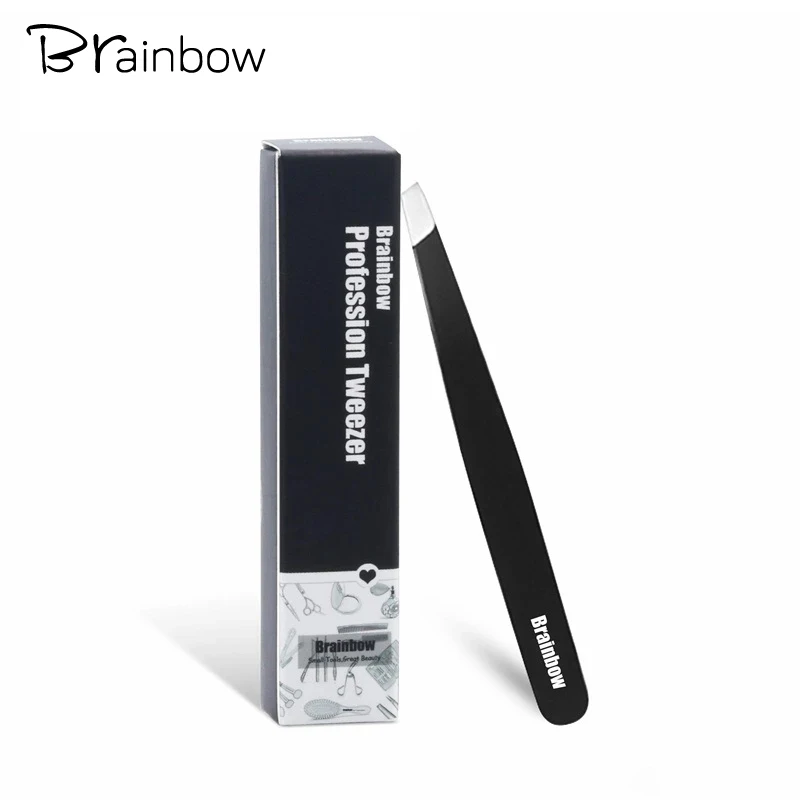 Brainbow Tight Slant Eyebrow Tweezer Anti-Static Eyelashes Extension Pinzette Eyelid Sticker Application Eyes Hair Removal Tools