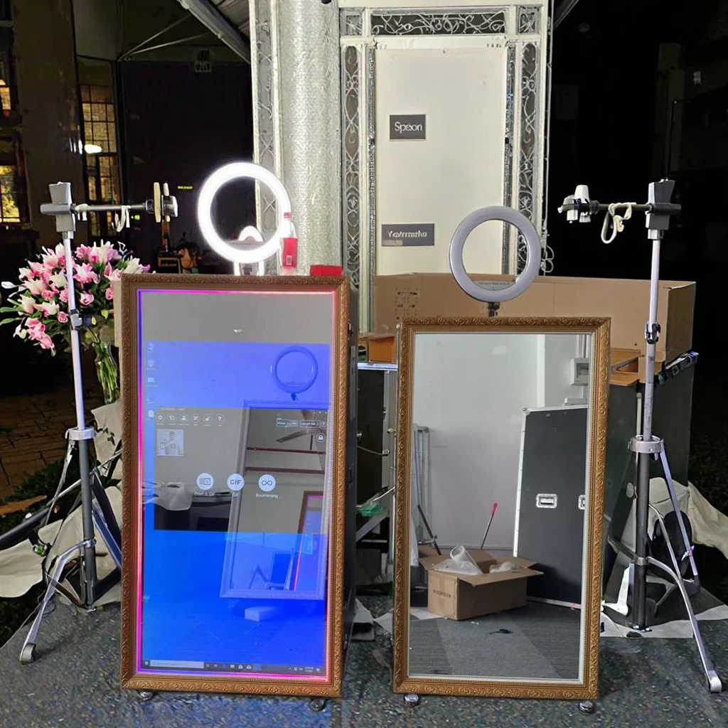 Gorąca Wyprzedaż Automat do Zdjęć z Lustrem Selfie Foto 55 Calowy Lusterko 49 Calowy Ekran Dotykowy Magiczne Lustro PhotoBooth Kiosk