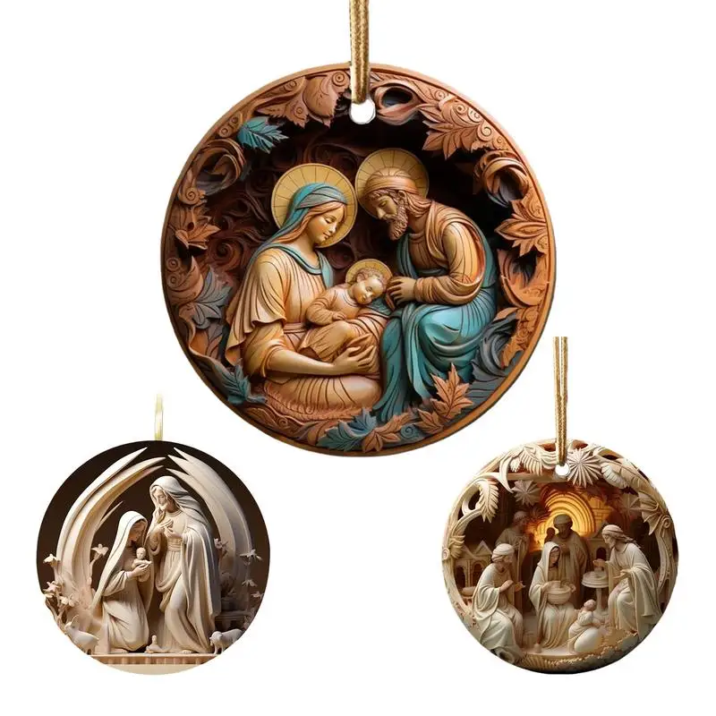 3D Acrylic Nativity Ornaments Effect 2025 New Year Christmas Hanging Deco ChristmasTree Pendant The Birth Of Jesus Home Decor